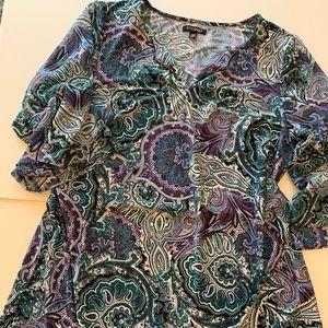 Roz and Ali blue/purple dress 1X flutter sleeves